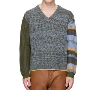 Alturazza Striped V-neck sweater Camo Green Sz 2 (m/l)